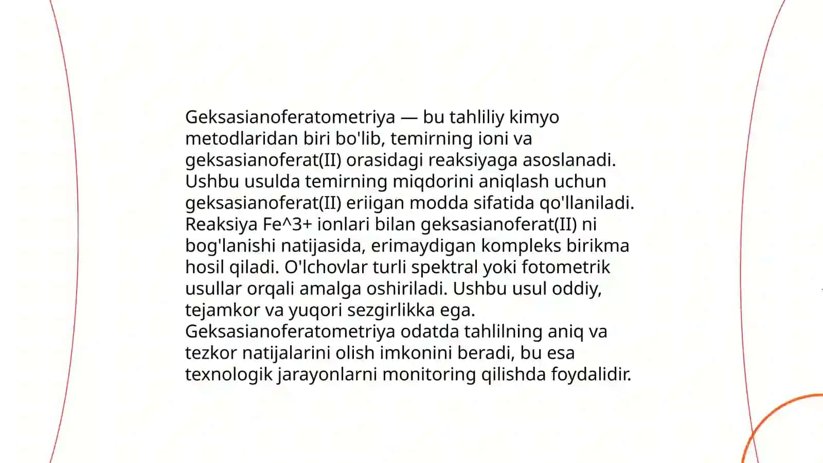 Cho'ktirish usulining geksasianoferatometriya va sulfatometriya titrlash usullari 4