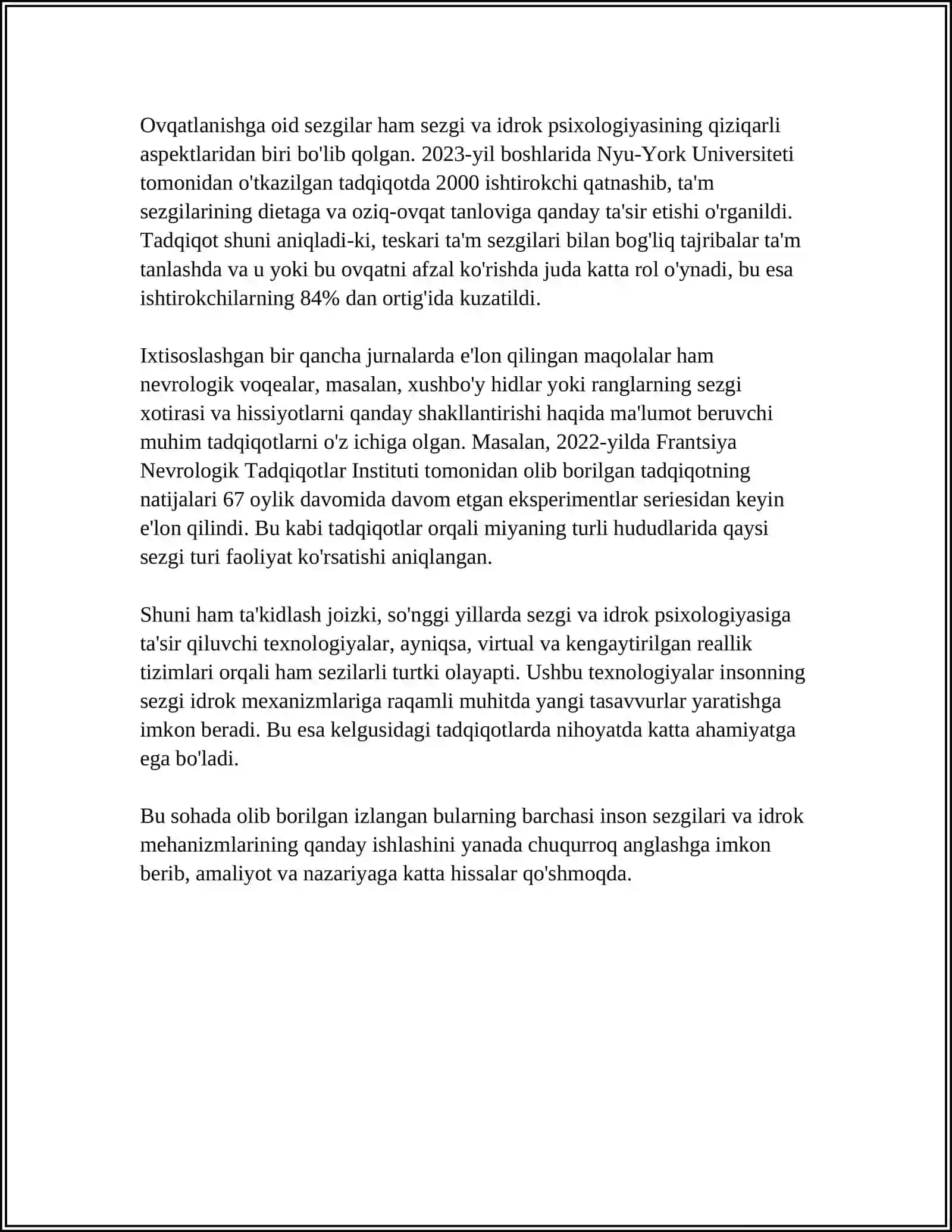 SEZGI VA IDROKNING PSIXOLOGIK MOHIYATI, FIZIOLOGIYASI 4