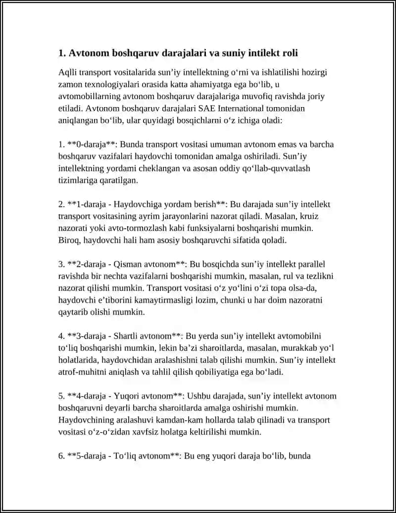 AQILLI TRANSPORT VOSITALARIDA SUNIY INTILEKTNING ÒRNI VA IWLATILIWI 4