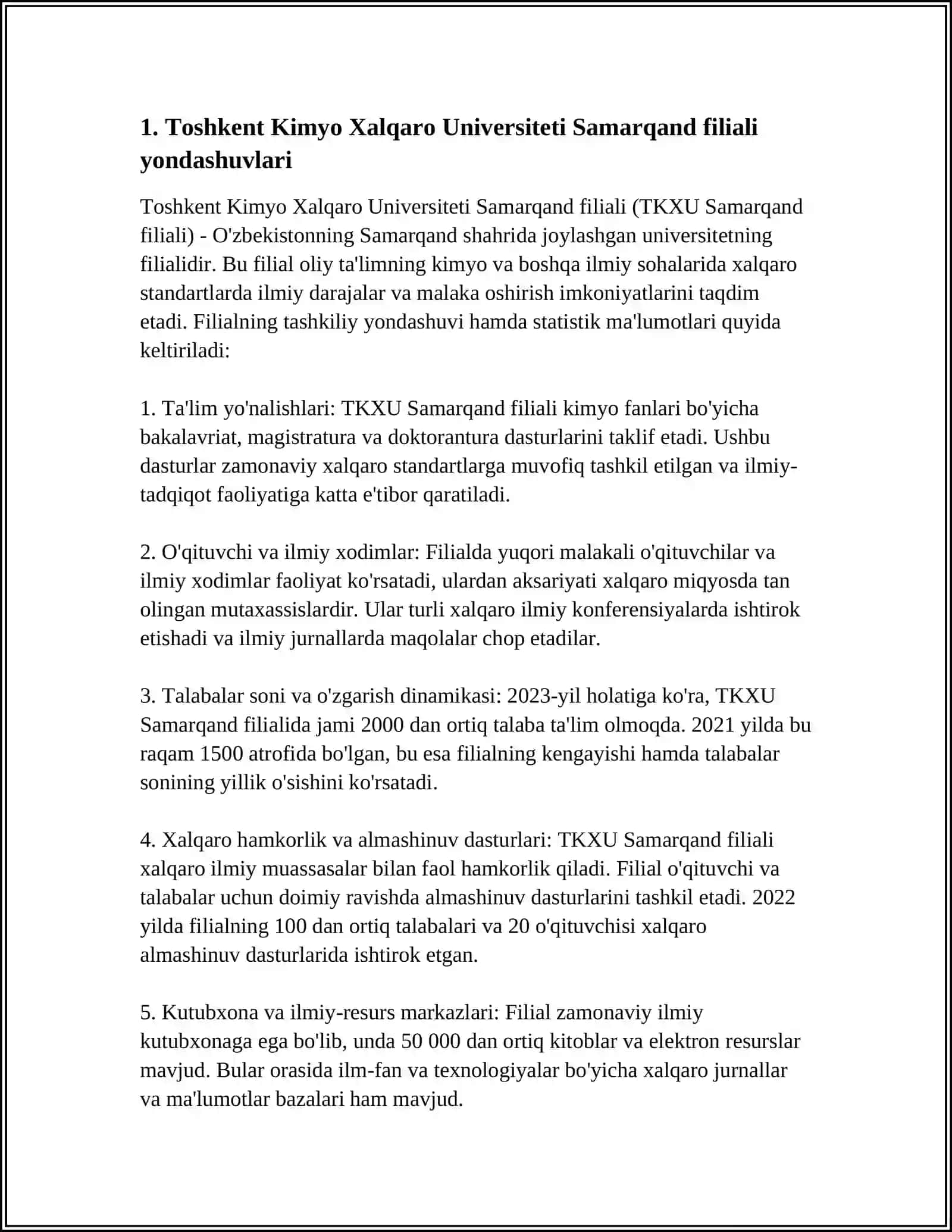 Toshkent Kimyo Xalqaro Universiteti Samarqand filiali yondashuvlari 4