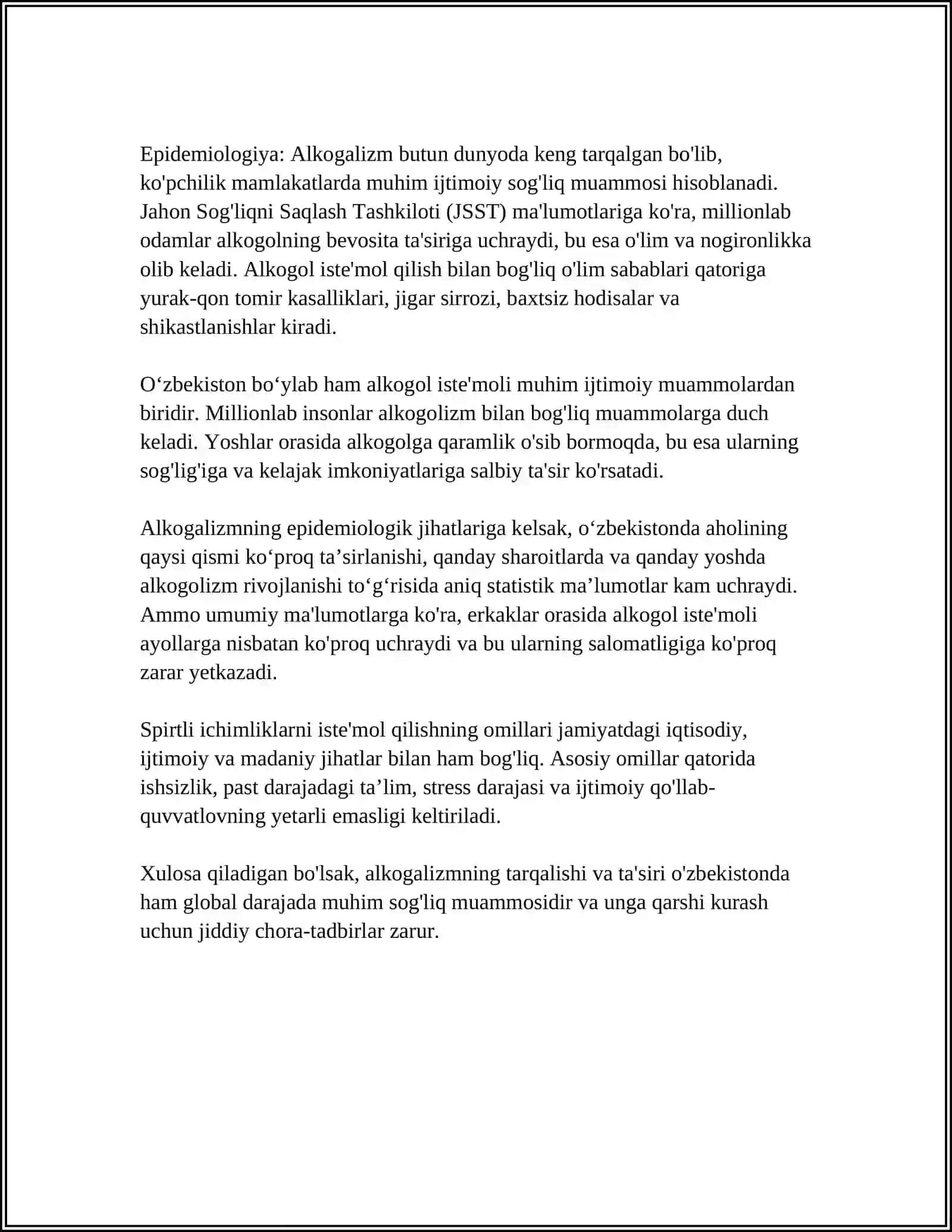 ALKOGALIZM VA UNING ASORATLARI. ALKOGALIZMNING HOMILAGA TA'SIRI 4