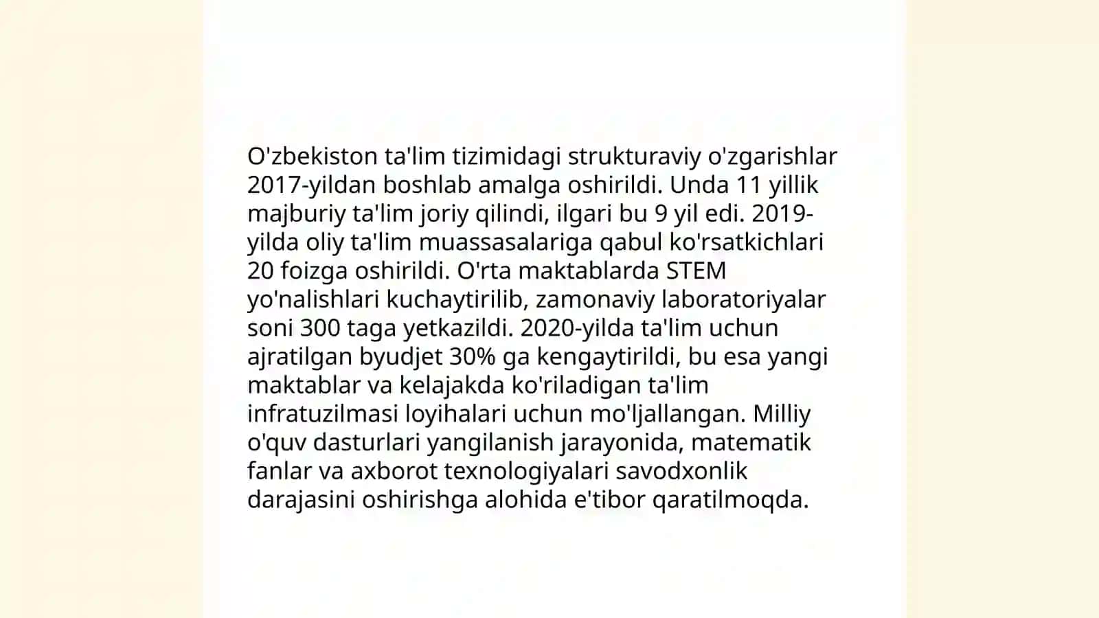 Oʻzbekistonda ta'lim sohasidagi islohotlar 4