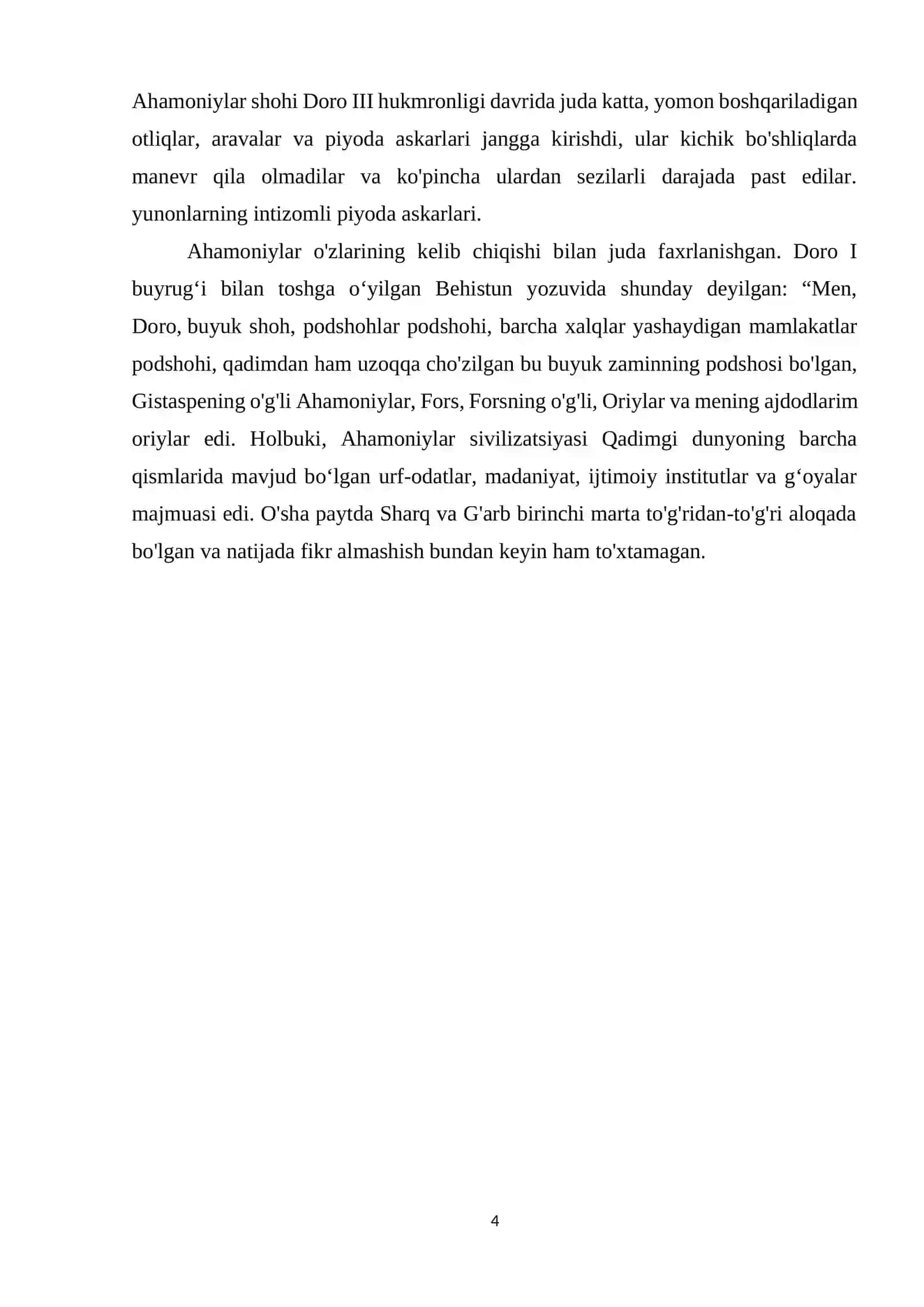 "AHAMONIYLAR DAVLATI TARIXIY MANBALARIDA OʻRTA OSIYONING YORITILISHI" KURS ISHI 4