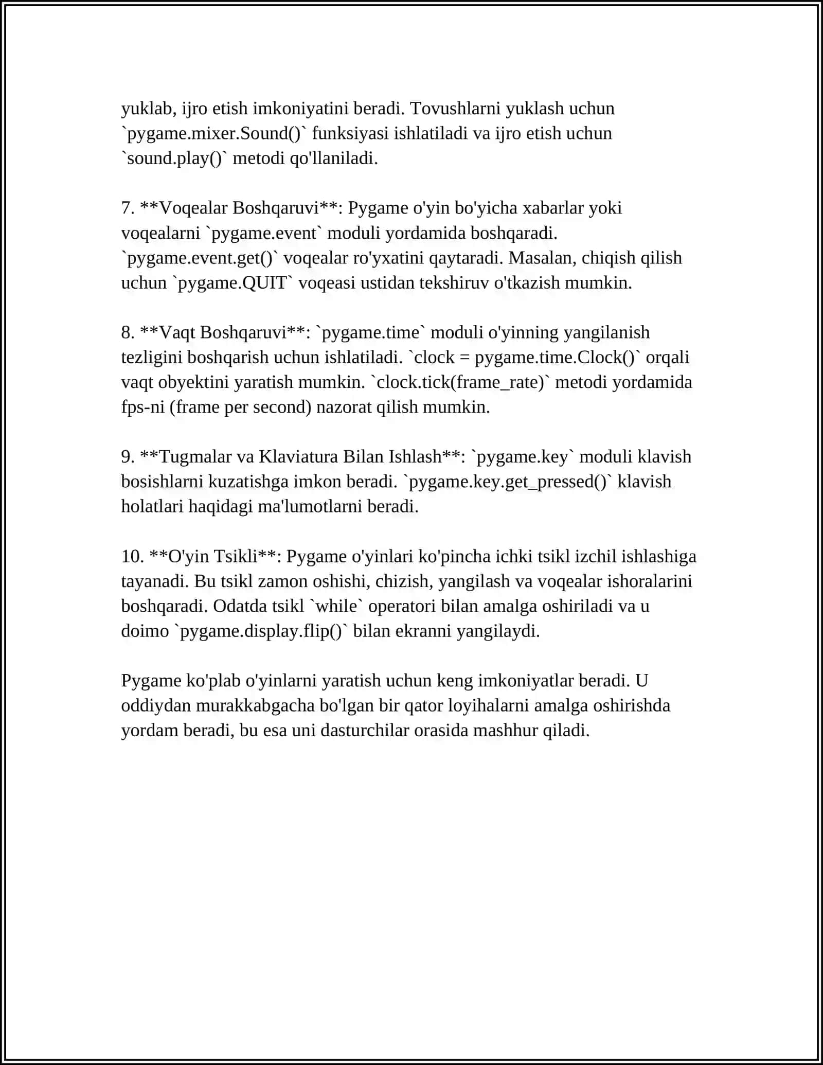 PYGAME VA PYGAME KUTUBXONASI 4
