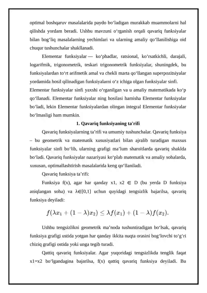 Qavariq funksiyalar sinfi, ularning xossalari. 4