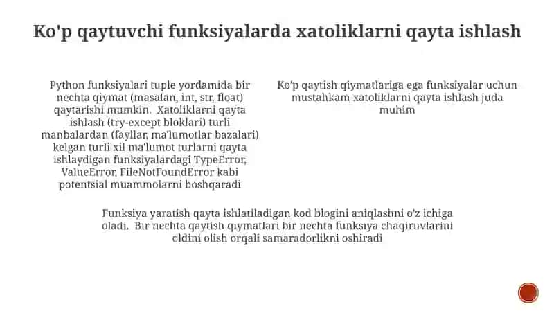 Python funksiyalari bir nechta qiymatlarni qaytarishi 4