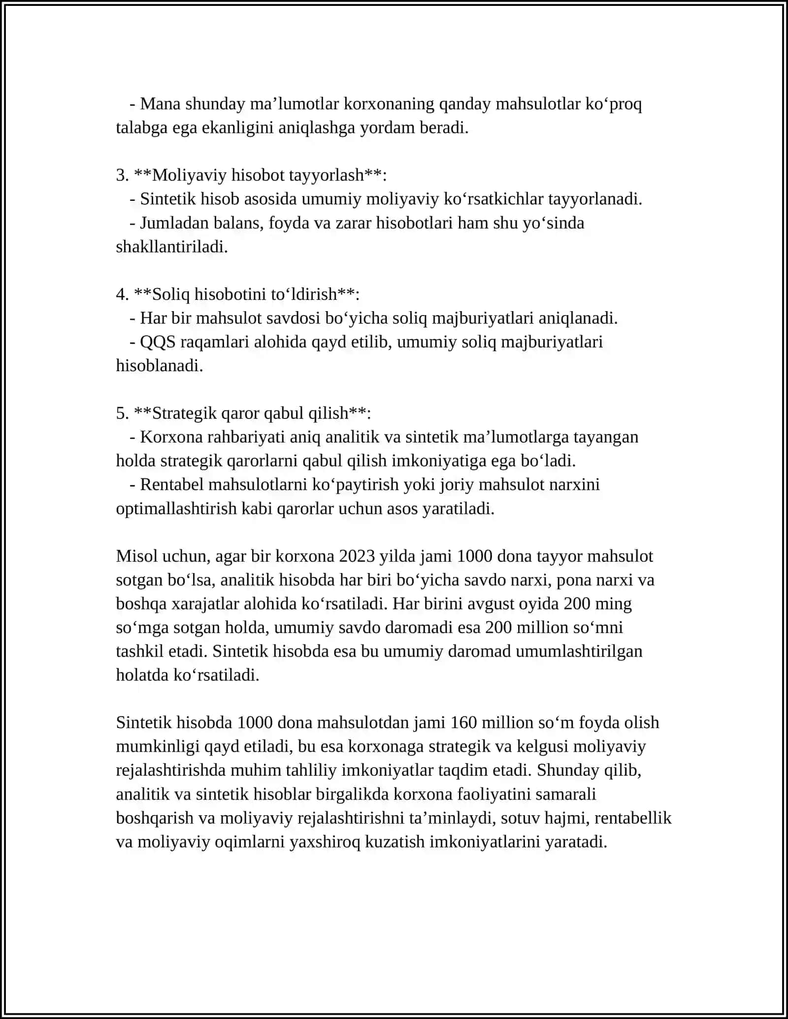 TAYYOR MAHSULOT SOTISHNING ANALITIK VA SINTETIK HISOBI 4
