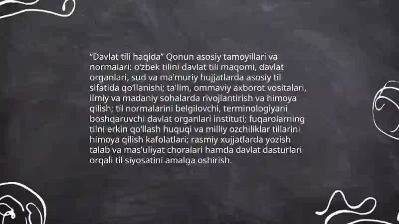 Oʻzbek tili-davlat tili.Òzbek tilini nufuzini oshirishga oid huquqiy meʼyoriy asoslari 4