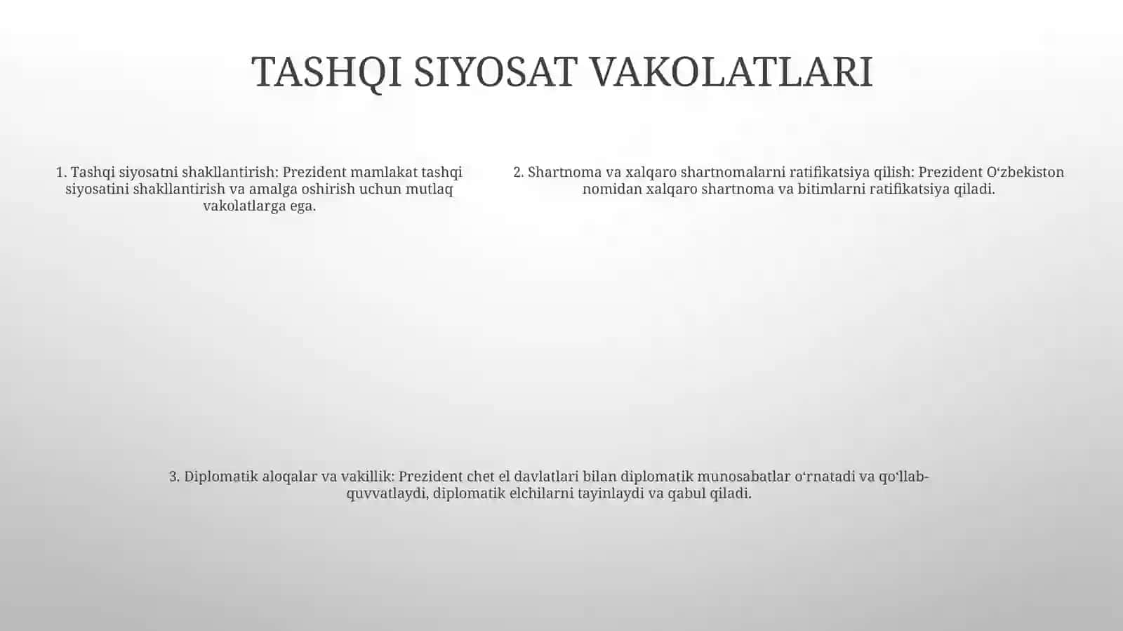 OʻZbekiston Respublikasi Prezidenti Vakolatlari Va Qabul Qiladigan Normativ Huquqiy Xujjatlar 4