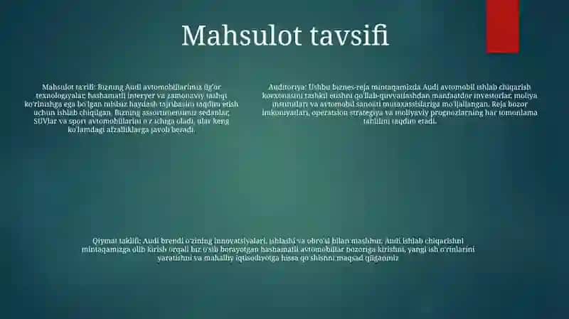 Audiy Avtomobilini Ishlab Chiqarish BoʻYicha Biznes Reja 4