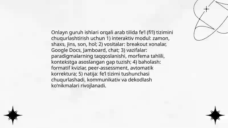 Kollaborativ texnologiyalar asosida arab tili sarf ilmini (morfologiya) o'qitish mazmuni Fattoyev Abdufattoh 4