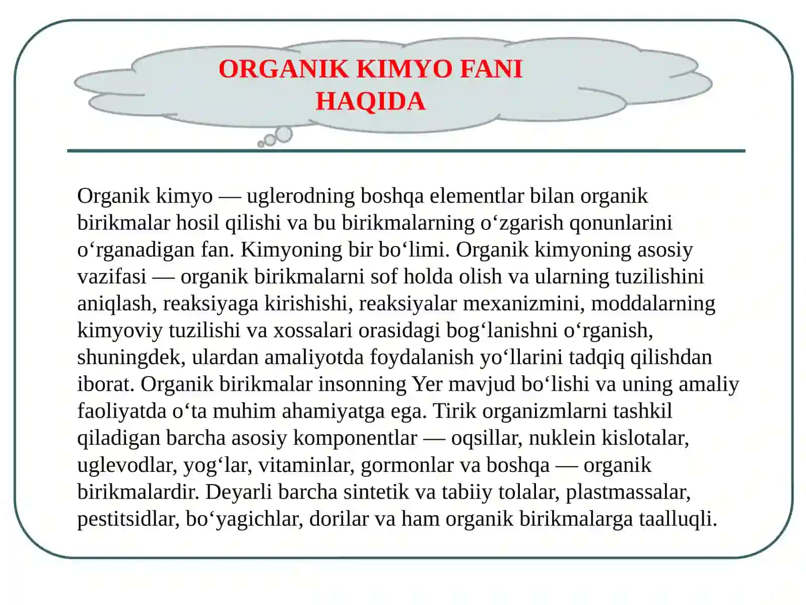 Organikkimyoning rivojlanishi tarixi 4