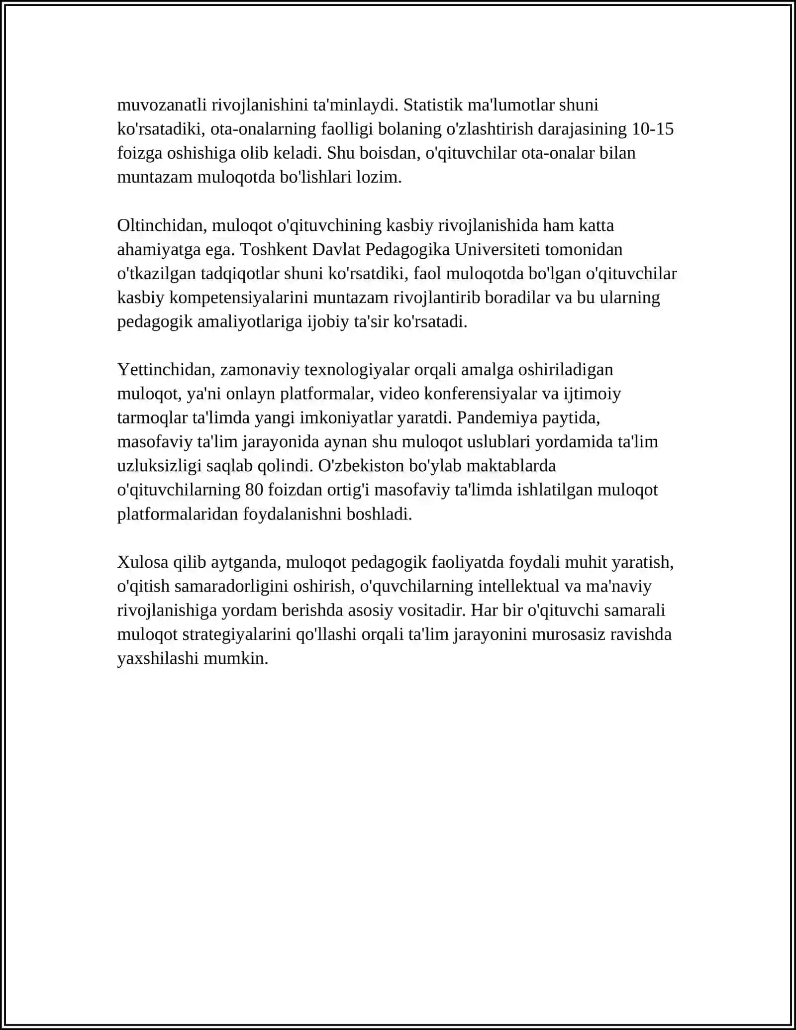 MULOQOT HAQIDA TUSHUNCHA. PEDAGOGIK FAOLIYATDA MULOQOT 4