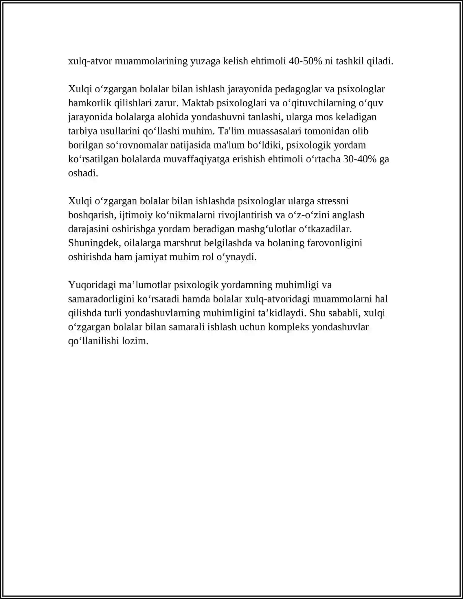 IJTIMOIYLASHTIRISHDA XULQI OG'ISHGAN BOLALARDA ISH OLIB BORISH METODLARI 4