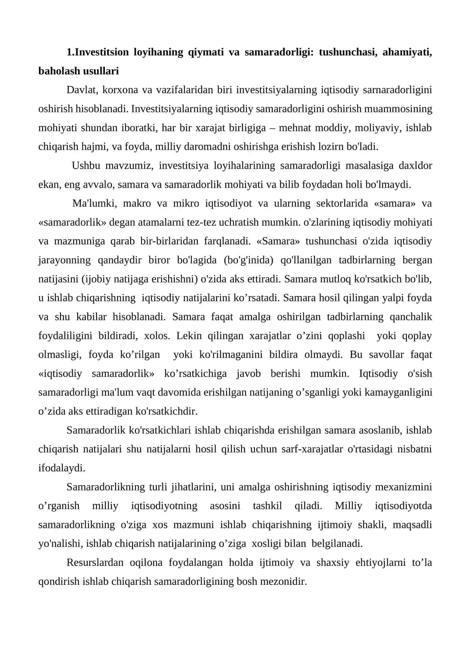 Investitsion loyihaning qiymati va samaradorligi 4