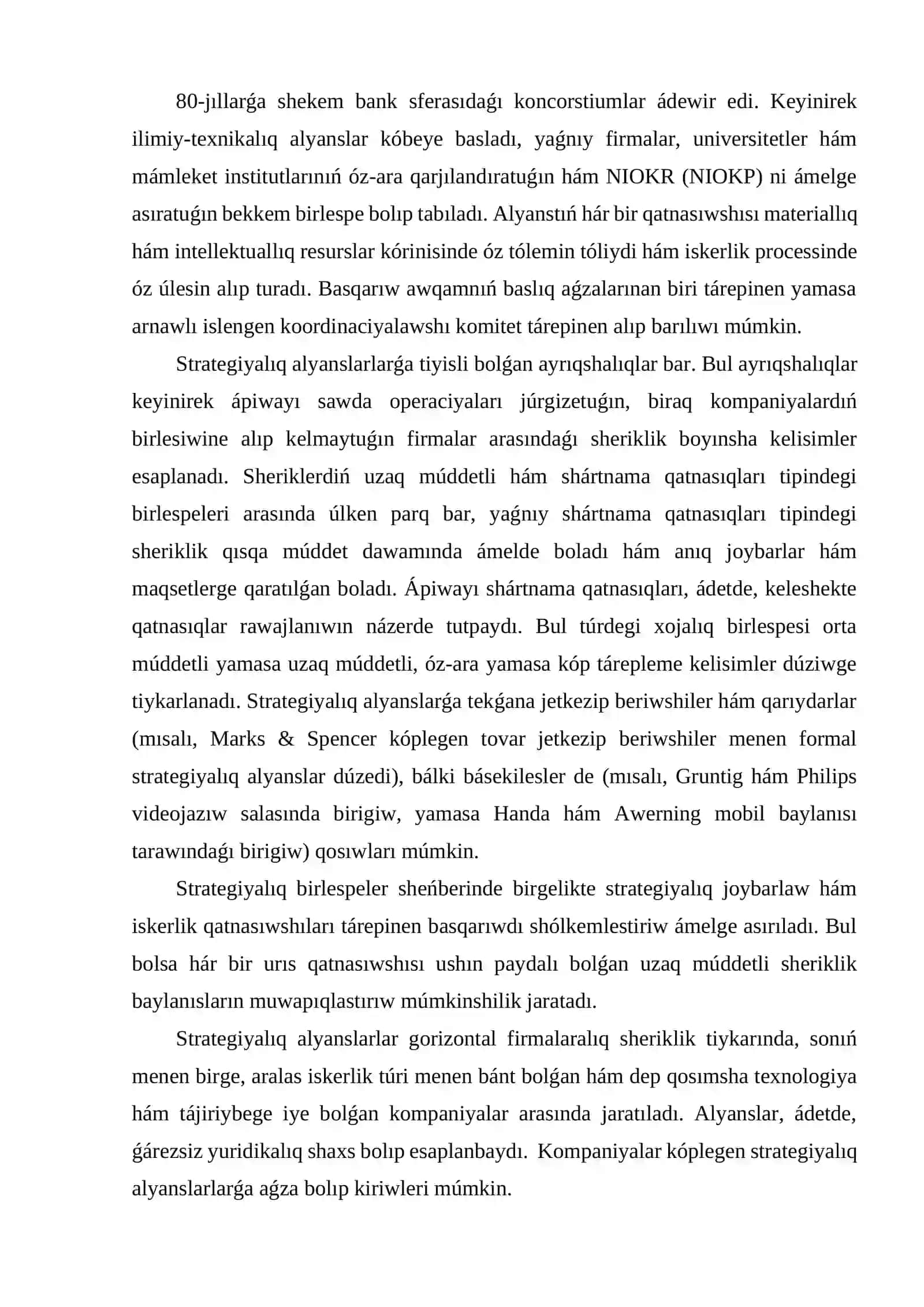 Alyanslar haqqında túsinik. Zamanagóy xalqaralıq biznestegi strategiyalıq alyanslardıń ahimiyeti hám túrleri 4