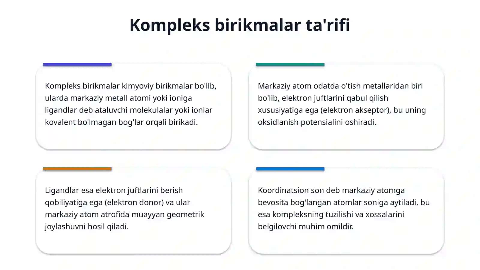 Kompleks birikmalarning eritmadagi muvozanati. Barqarorlik va beqarorlik konstantalari. 4