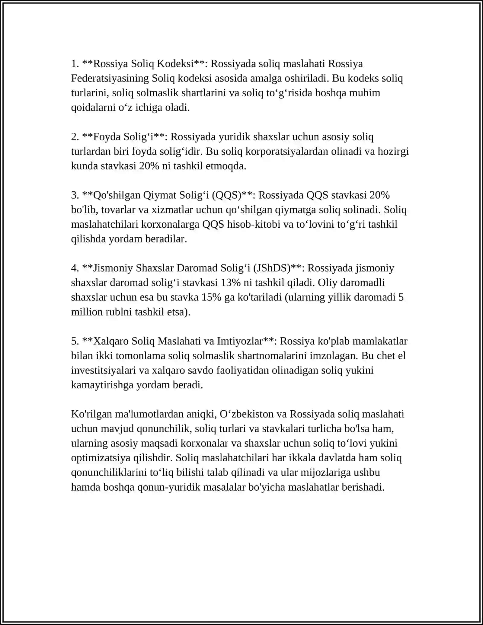 O'ZBEKISTON VA RASSIYA DAVLATLARIDA SOLIQ MASLAXATI BO'YICHA XIZMATNING SUDDA MIJOZ MANFAATLARINI KO'ZLAB VAKILLIK QILISH TARTIB TAMOILLARI 4