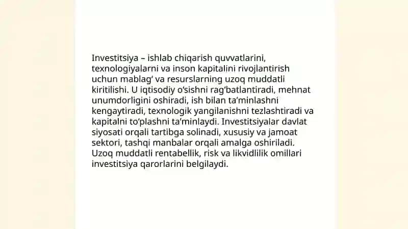 Investitsiyalarning iqtisodiy mazmuni va mohiyati 4