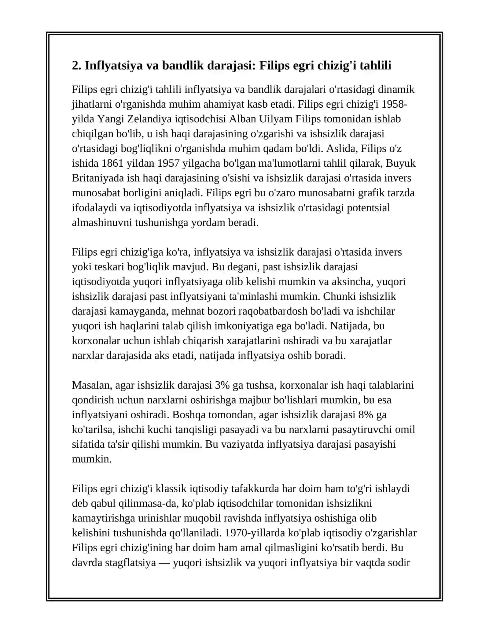 INFLYATSIYA, ISHLAB CHIQARISH VA BANDLIK DARAJASI O’RTASIDAGI DINAMIK JIHATLARNING O’ZARO BOG’LIQLIGI 4
