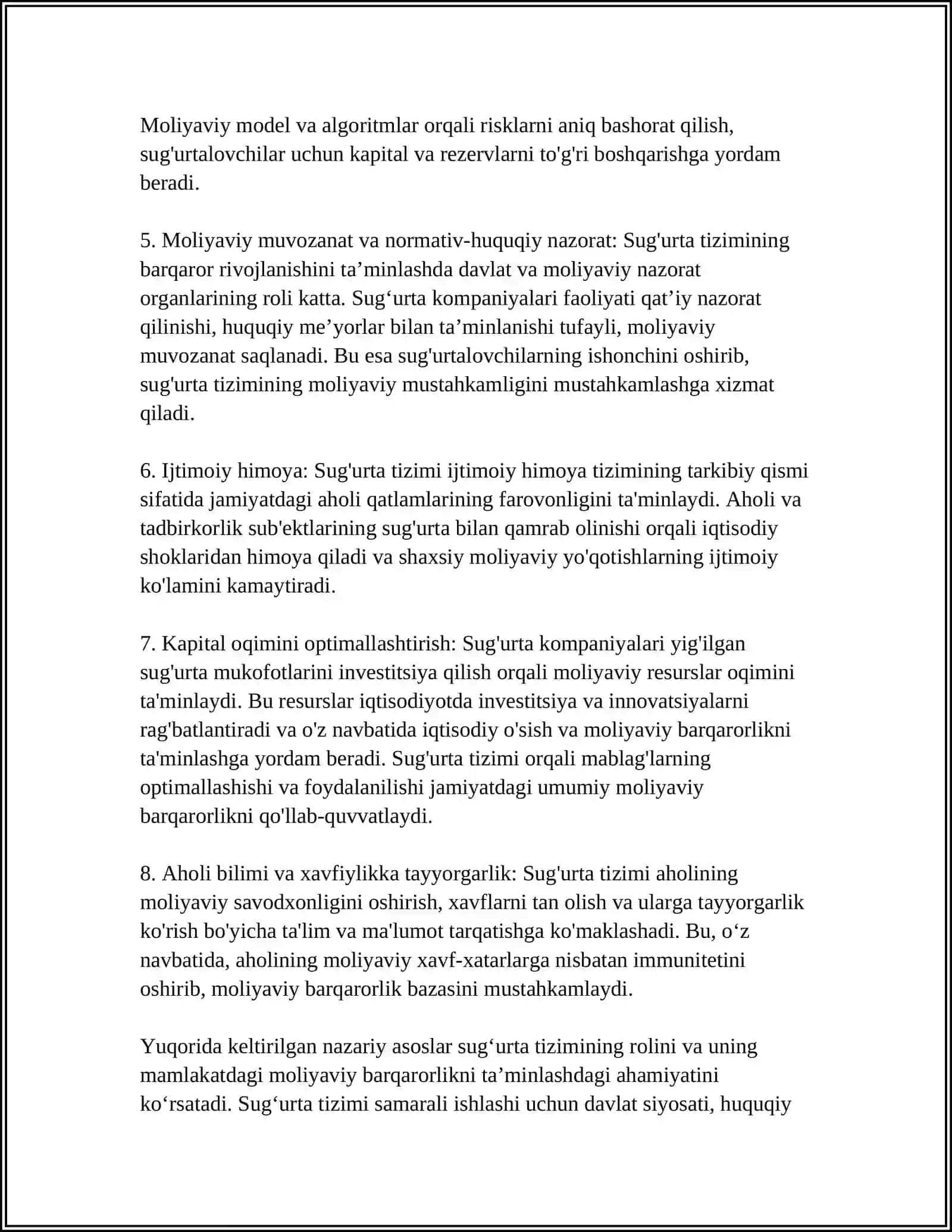 Sug'urta tizimining moliyaviy barqarorlikni taʼminlashdagi nazariy asoslari 4