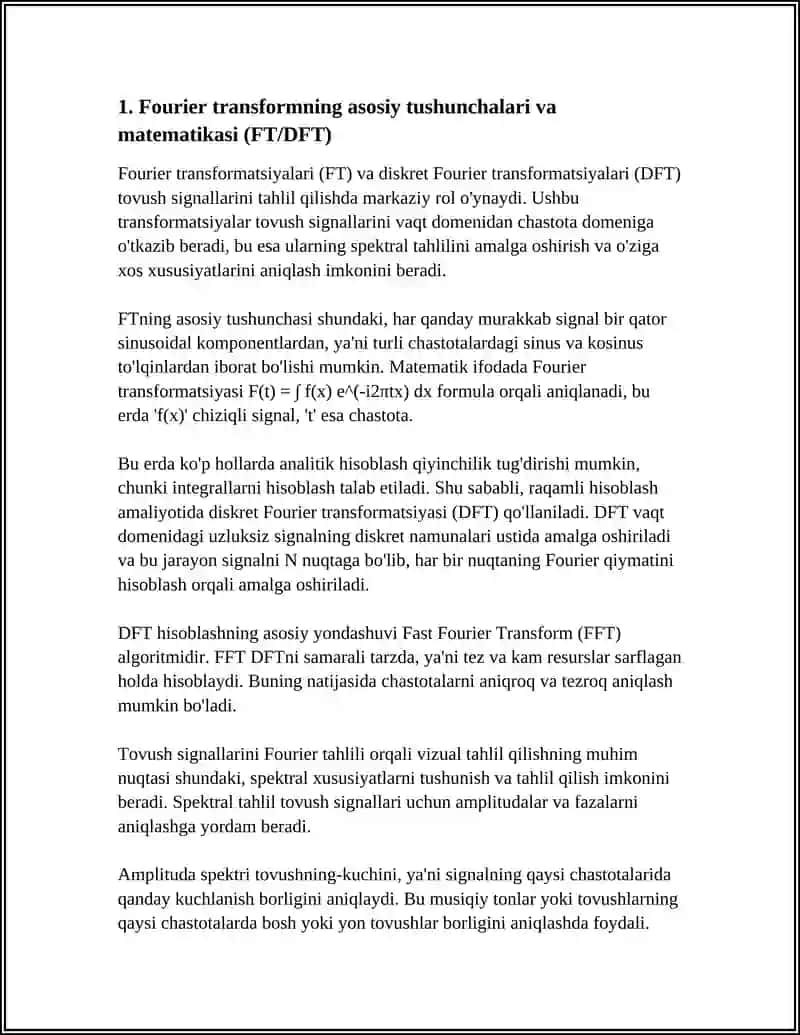 TOVUSH SIGNALLARINI FOURIER TAHLILI ORQALI VIZUAL TAHLIL QILISH VA SPCKTRAL TAVSIFLARINI 4