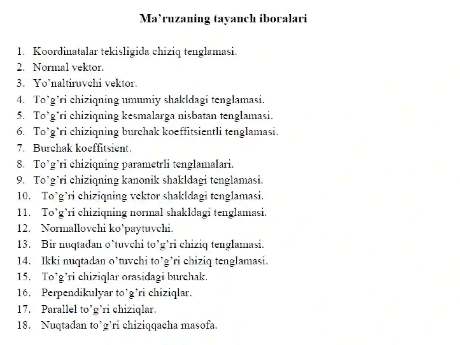 TEKISLIKDA ANALITIK GEOMETRIYA 4