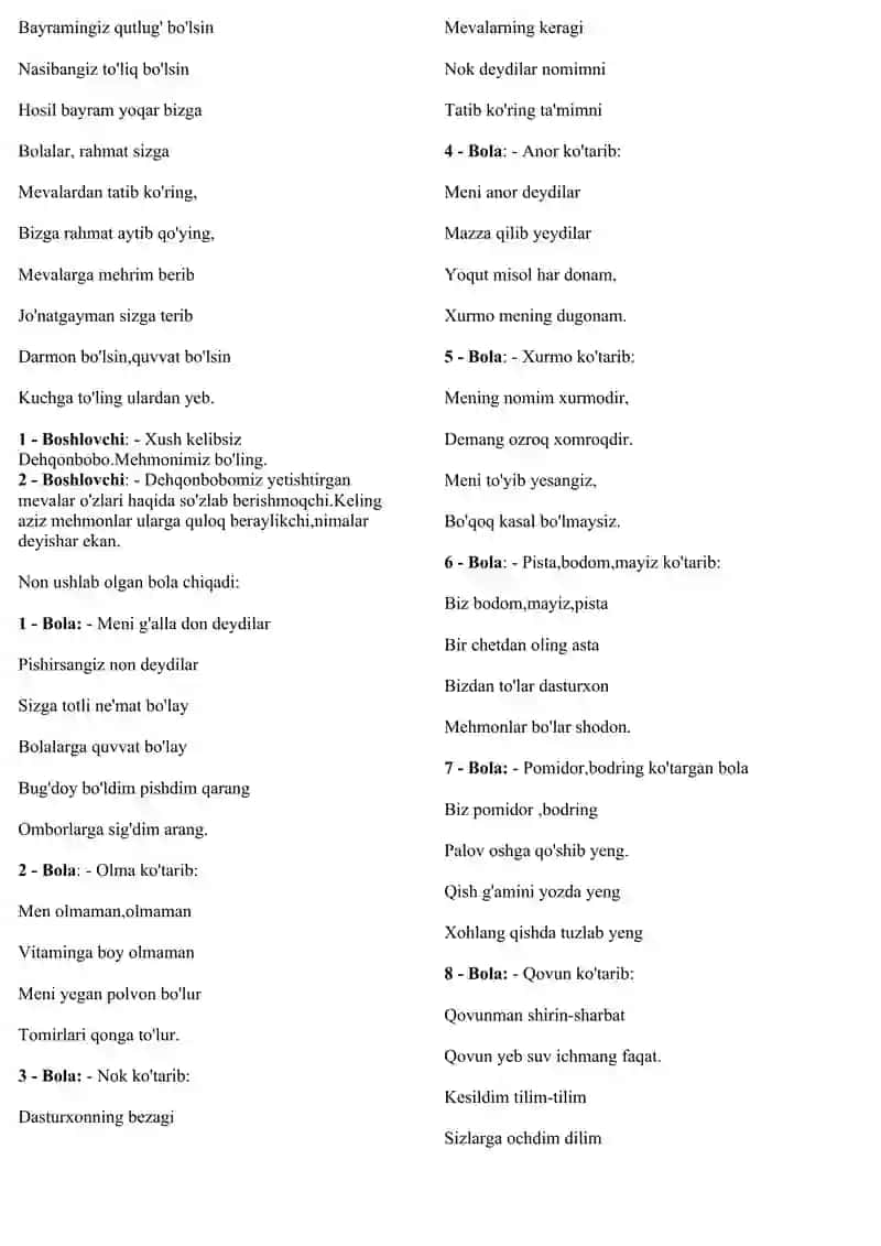 Hosil bayrami tadbiri senariysi 4