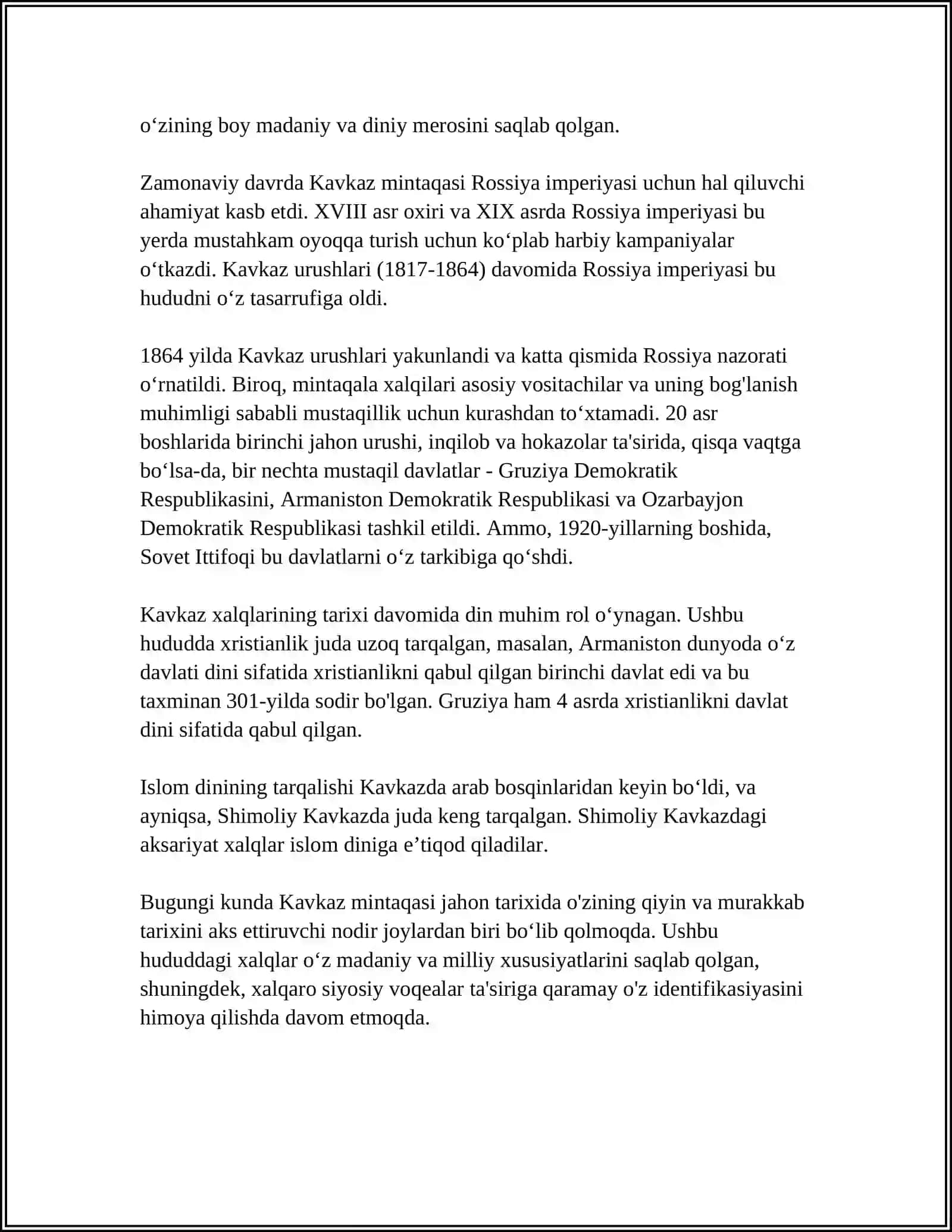KAVKAZ XALQLARI ETNOLOGIYASI REFERAT 4