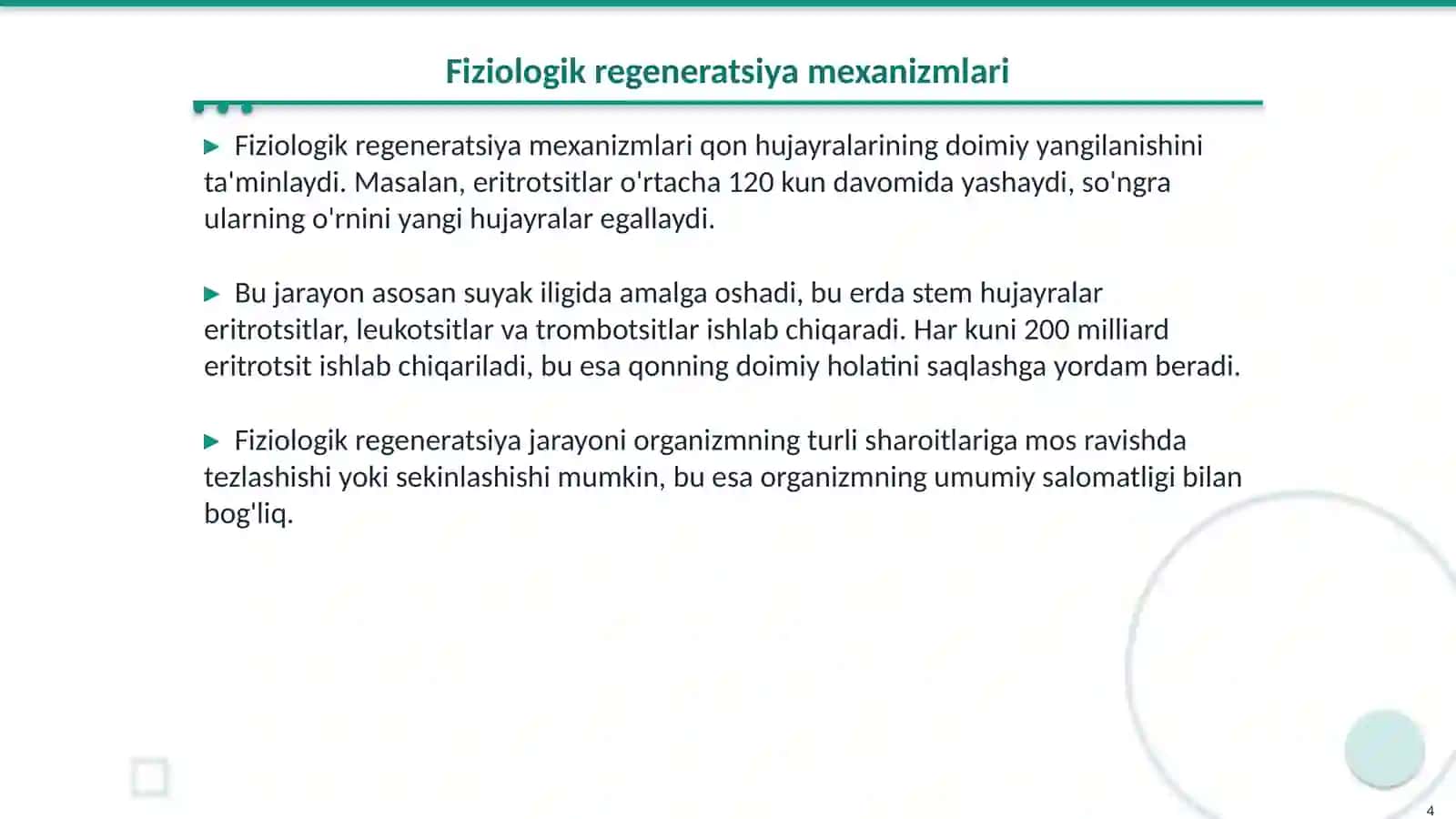 Qon hujayralari fiziologik va reperativ regeneratsiyasi mexanizmlari 4