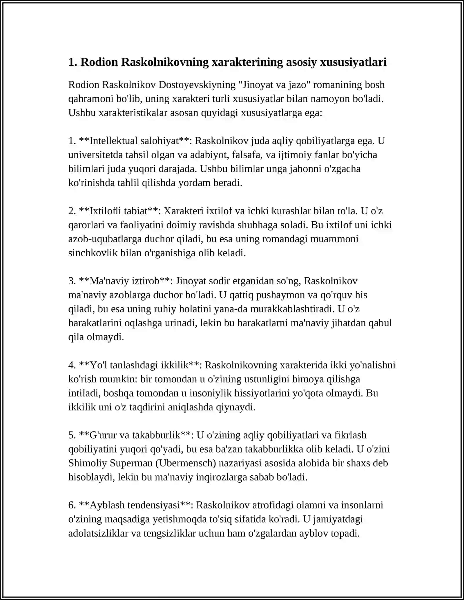 F.DOSTAYEVSKINING JINOYAT VA JAZO ASARI BOSH QAHRAMONI 4
