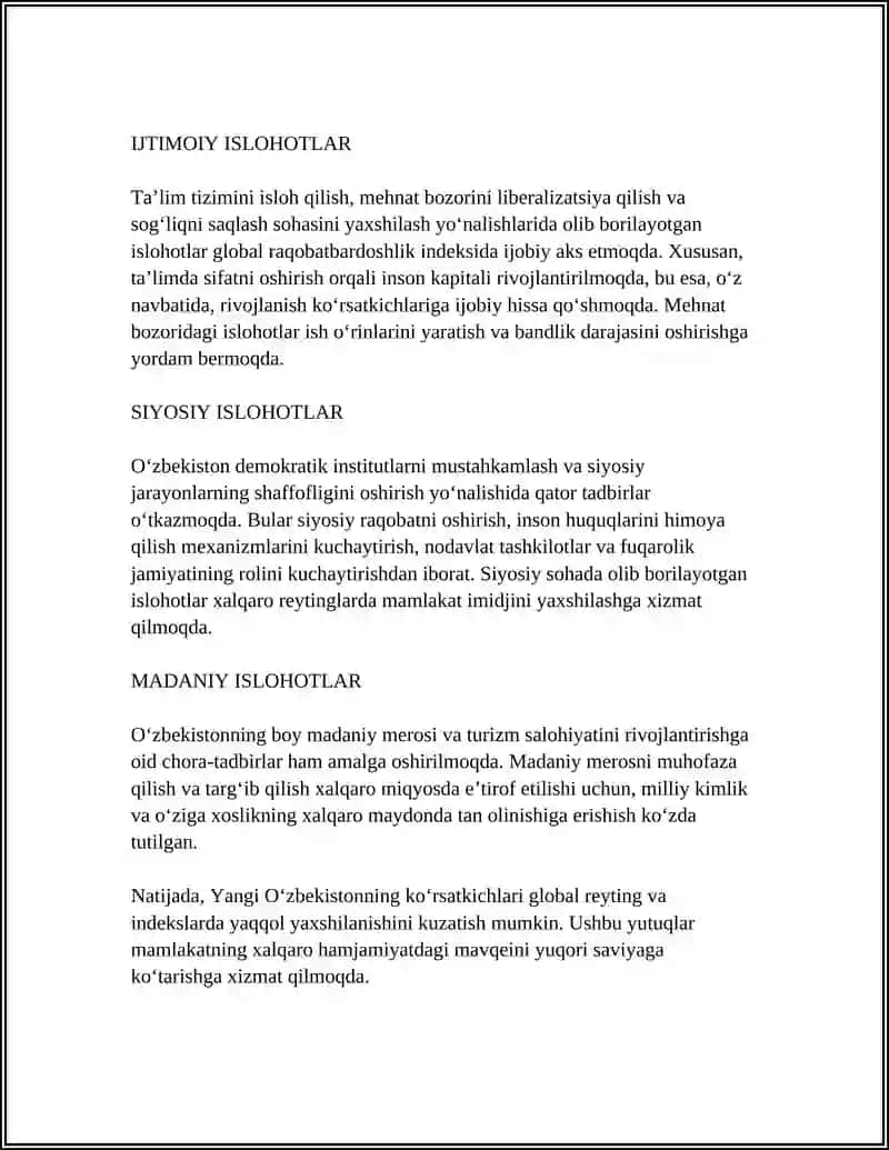 Yangi O'zbekiston va Global Raqobatbardoshlik Indeksidagi o'zgarishlar 4