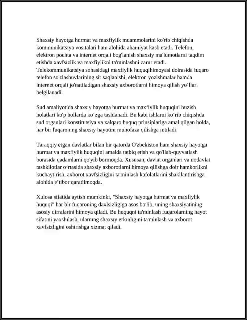 SHAXSIY HUQUQ VA ERKINLIKLAR. SIYOSIY HUQUQLAR. IQTISODIY, IJTIMOIY MADANIY VA EKOLOGIK HUQUQLAR 4