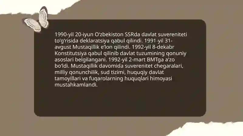 Mustaqil Òzbekiston Respublikasining tashkil topishi tarixiy ahamiyati 4