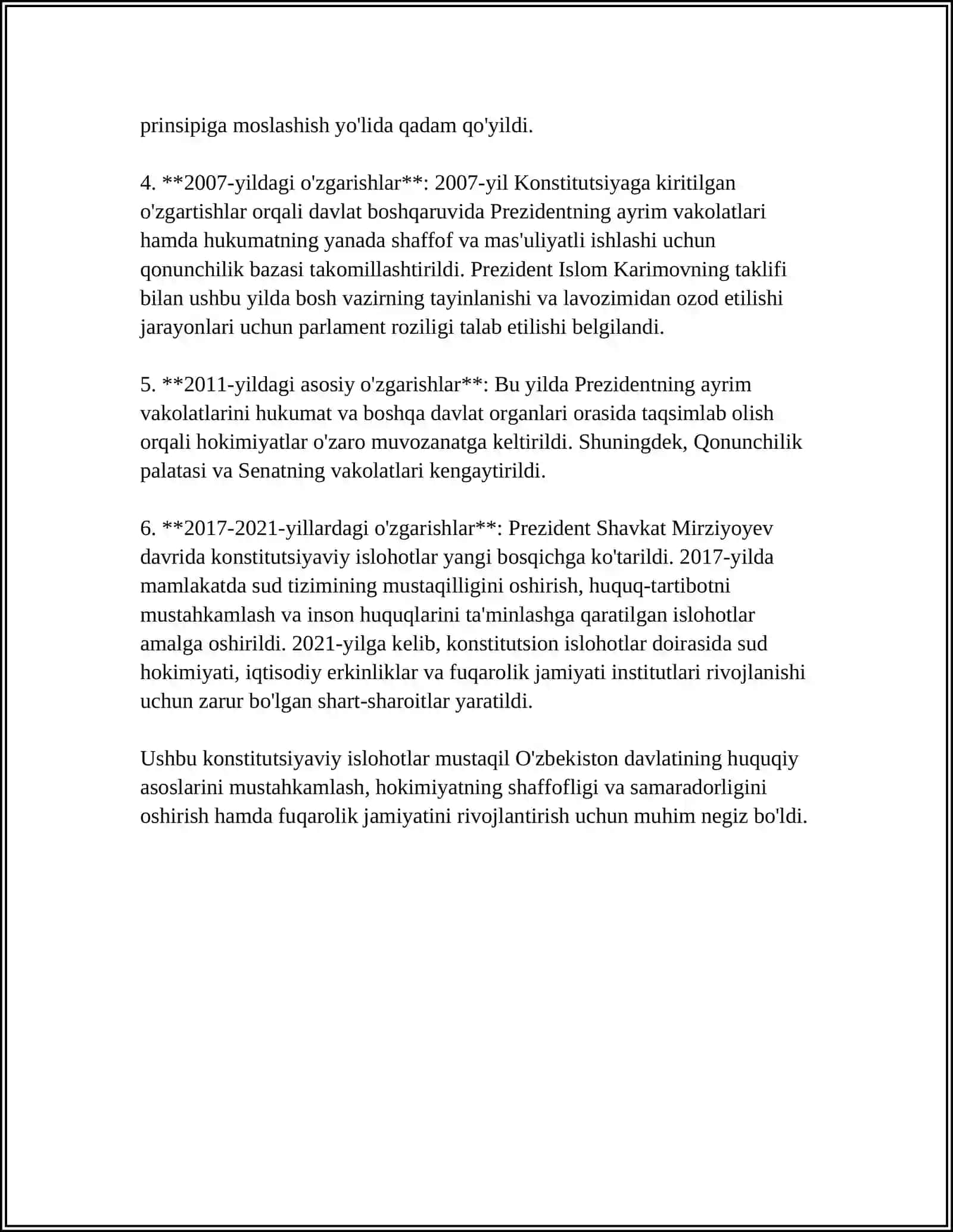 MUSTAQILLIK YILLARIDA DAVLAT BOSHQARUVI TIZIMIDA AMALGA OSHIRILGAN ISLOHOTLAR 4