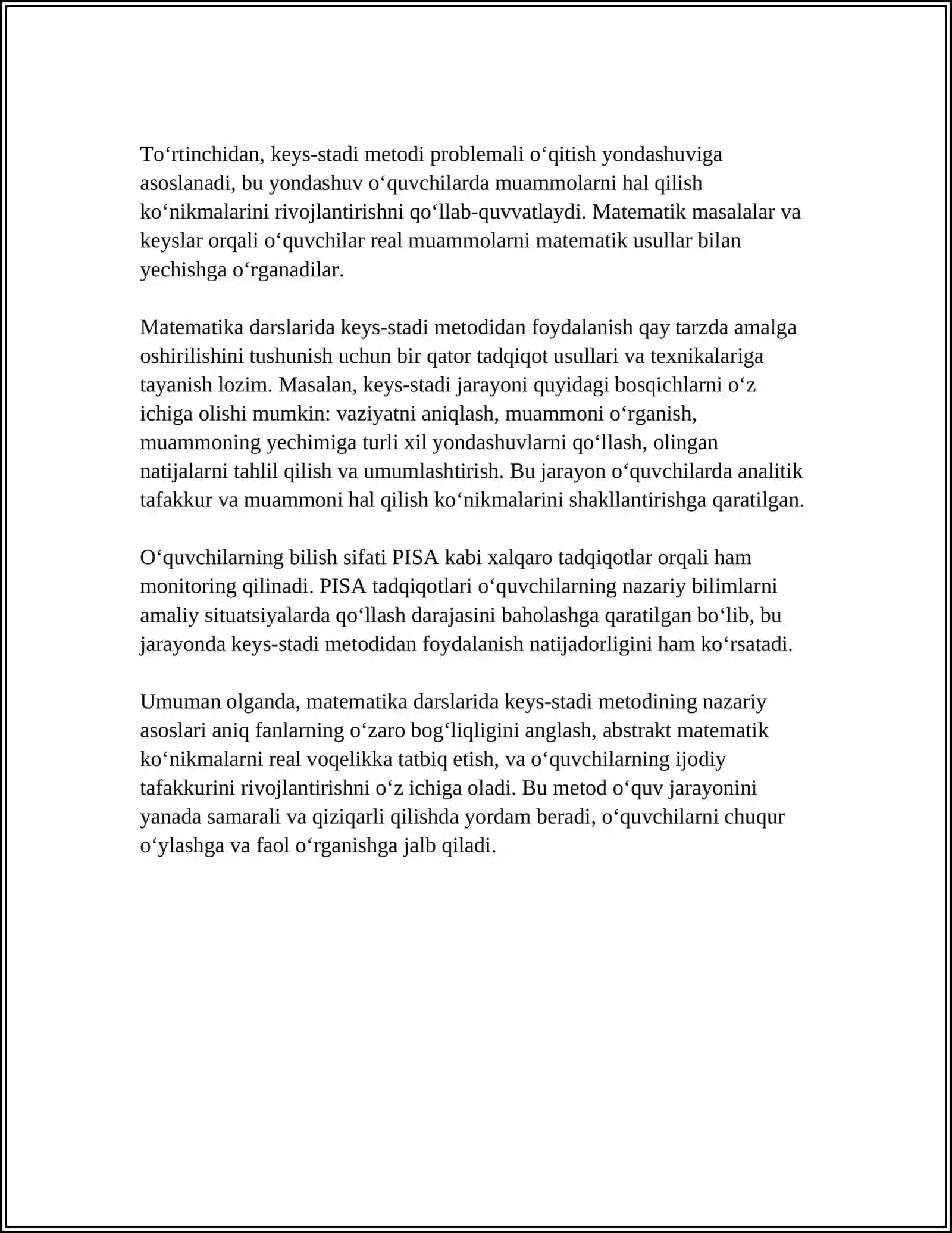 KEYS- STADI METODIDAN FOYDALANISH. KEYSLAR YARATISH TEXNIKASI. PISADA ÕQUVCHILARNING BILIM SIFATI MONITORINGI 4