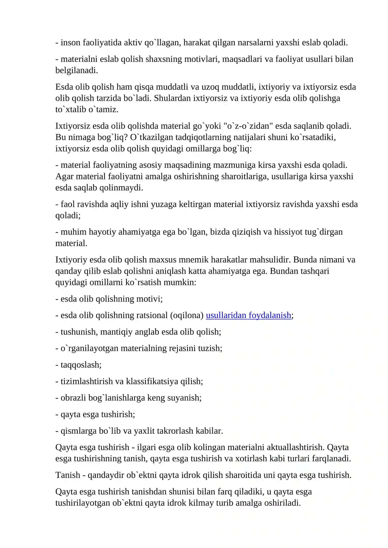 Umumiy psixologiya - Xotira turlari va uning jarayonlari 4