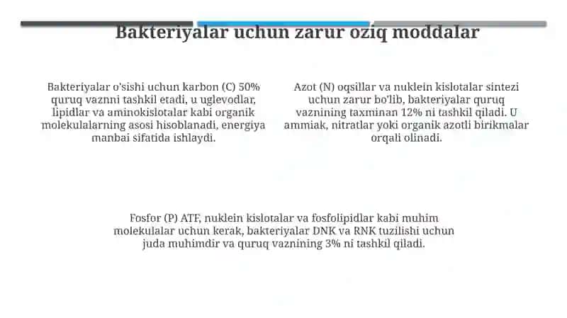 Bakteriyalar fiziologiyasi va oziqlanishi 4