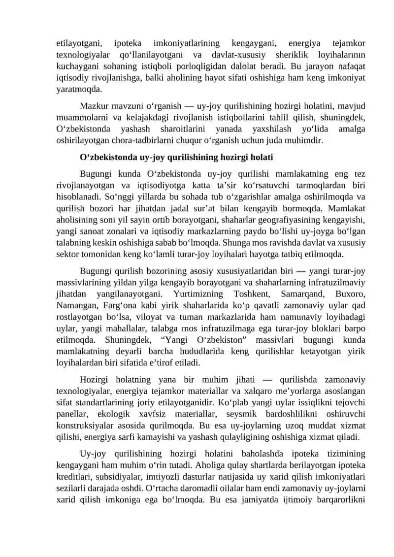 O'ZBEKISTONDA UY-QURILISH HOLATI VA RIVOJLANISH ISTIQBOLLARI 4
