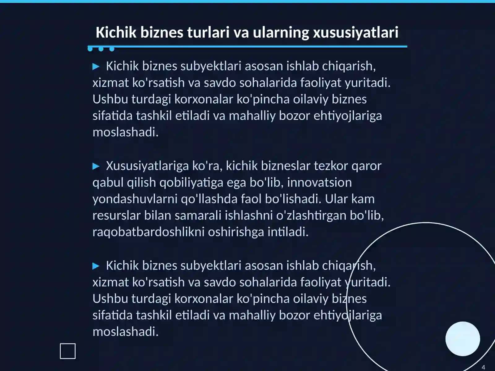 Kichik biznes subyektlarini bank, soliq va moliya muassasalaridan roʻyxatdan oʻtkazish tartibi, litsenziya berish tartibi 4