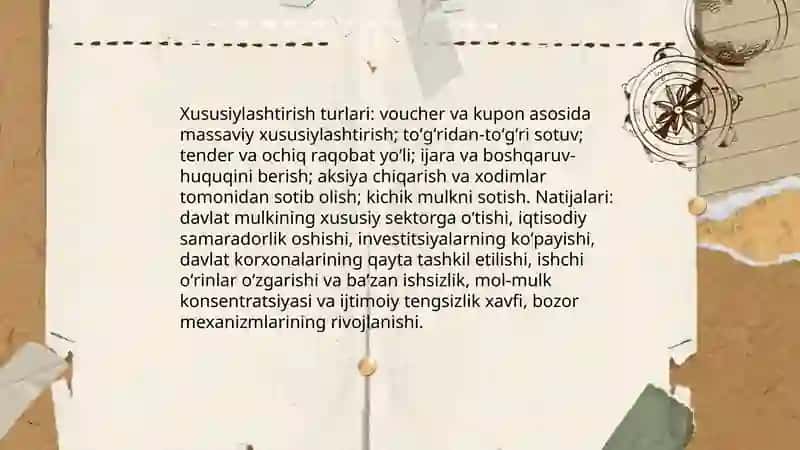 Iqtisodiy islohatlar, xususiy mulkchilikning shakkillanishi 4
