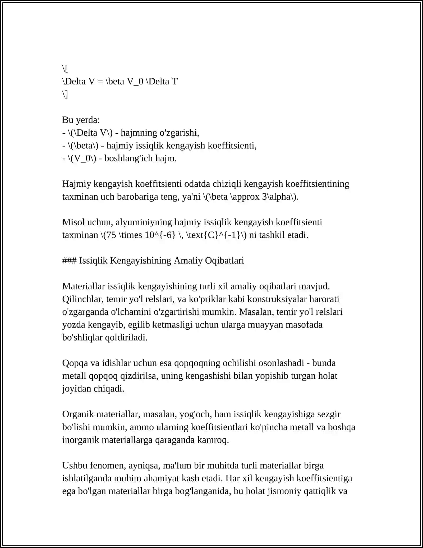 MUSTAQIL ISH Mavzu: MATERIALLARNING ISSIQLIK KENGAYISHI 4