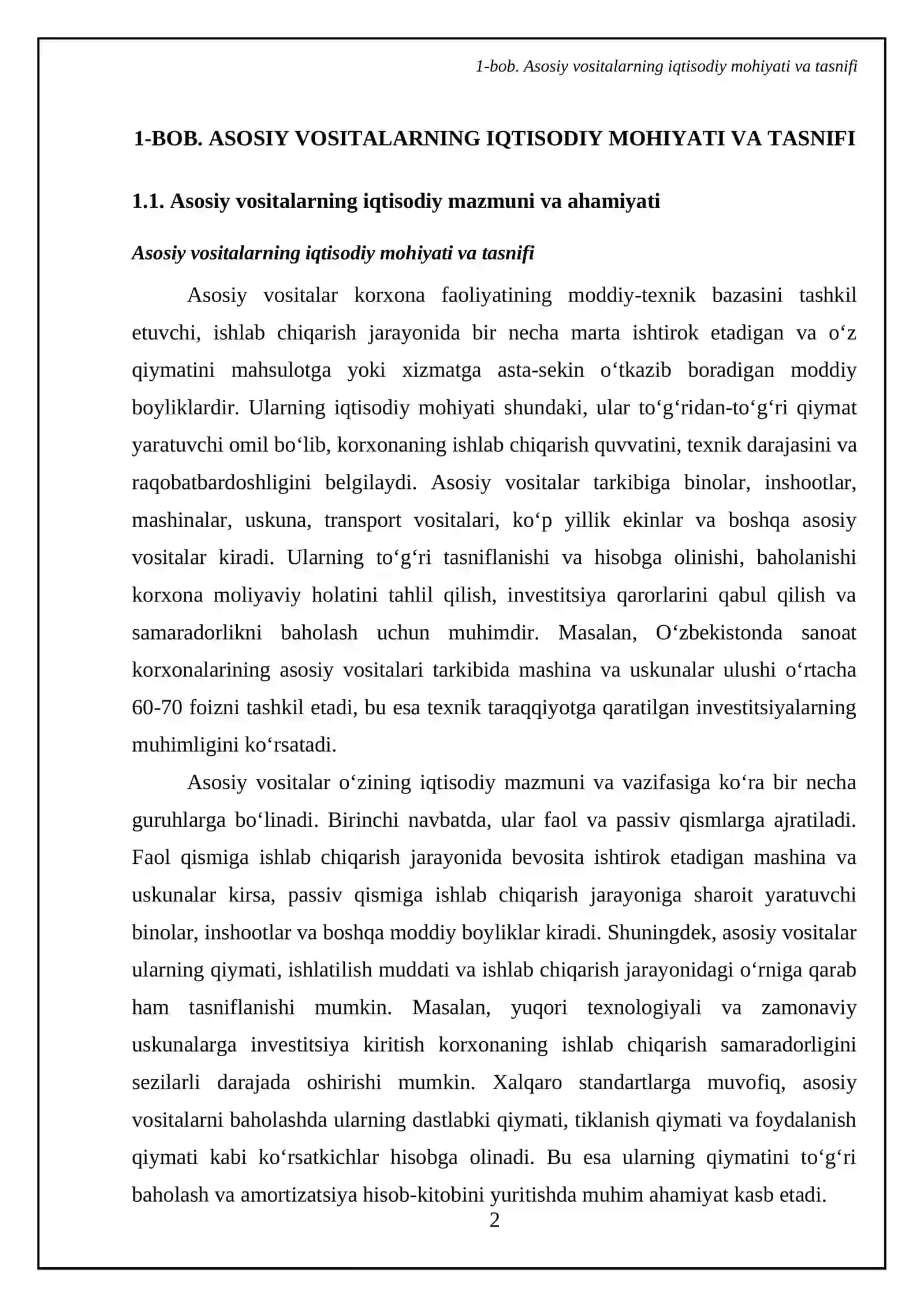 Asosiy vositalardan samarali foydalanish ko‘rsatkichlari tahlili va uni oshirish yo‘llari 4