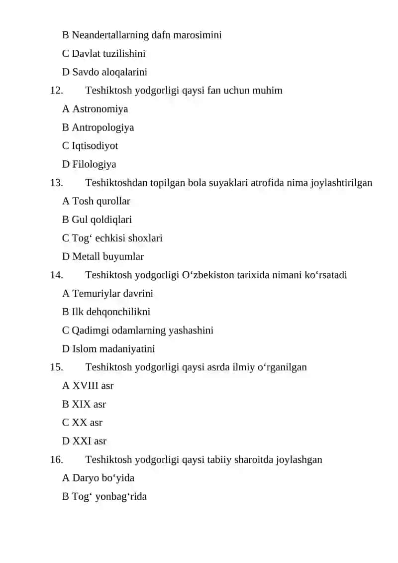 Teshiktosh yodgorligi Mavzu yuzasidan test savollari 4