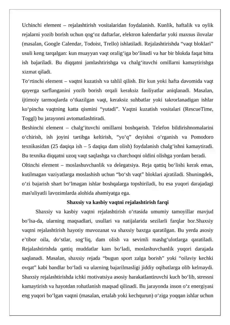 Vaqtni boshqarish ko‘nikmasi va undan foydalanishning afzalliklari 4