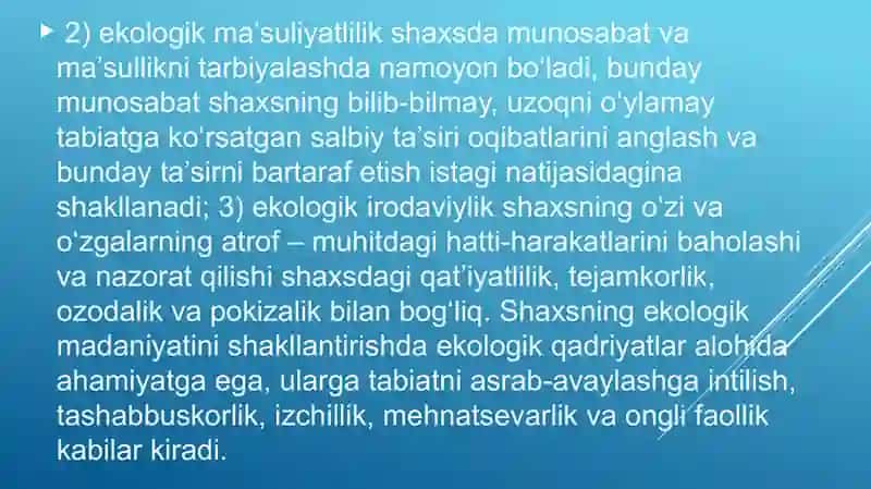 Ekologik madaniyatning shakllanishi yani oila madaniyat va jamiyat 4