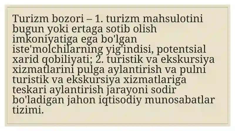 TURIZM BOZORI VA XIZMATLARI TUSHUNCHASI 4