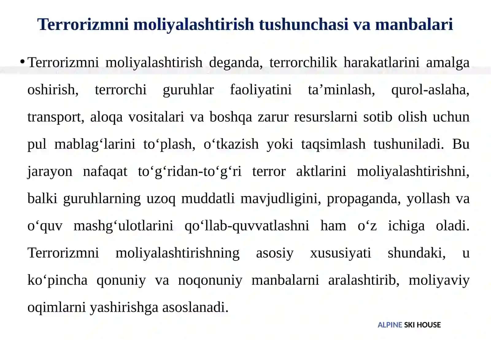 BMT Bosh Assambleyasi tomonidan «Terrorizmni moliyalashtirishga qarshi kurash toʻgʻrisida»gi yangi Konvensiya va ularning ahamiyati 4
