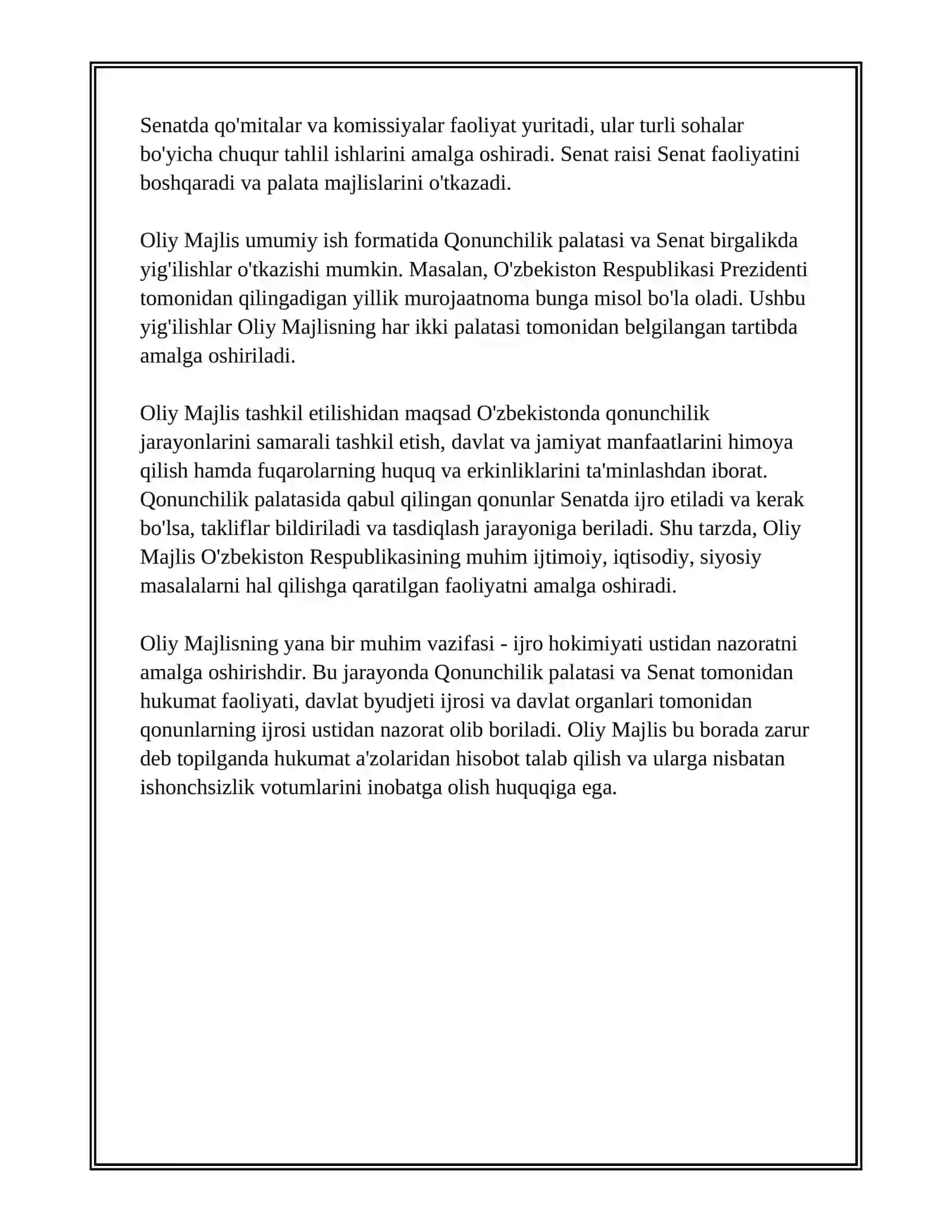 O'ZBEKISTON RESPUBLIKASI OLIY MAJLISI 4
