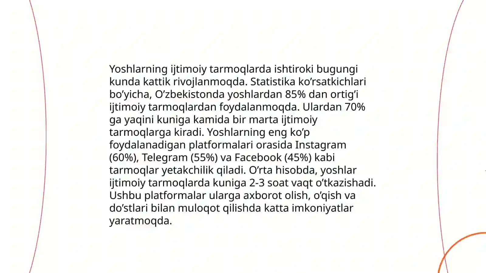 Jamiyatda ijtimoiy tarmoqlar dan foydalanish da yoshlarning ijtimoiy hayoti 4
